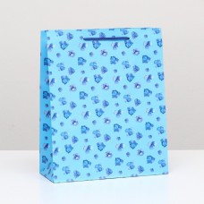 Пакет подарочный "Цветочный горошек на синем" 26 х 32 х 12 см
