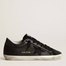 Super-Star In Black Nappa With Black Star And Glitter Heel Tab