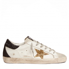 Super-Star In Nappa Leather With Gold Glitter Star And Black Glitter Heel tab