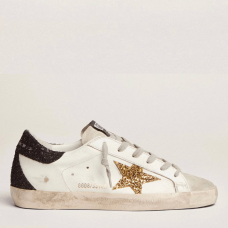 Super-Star In Nappa Leather With Gold Glitter Star And Black Glitter Heel tab