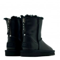 Ugg Kids Classic Short Zip Leather Black