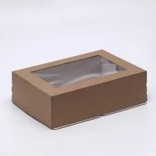 Кондитерская упаковка с окном, крафт, 39 х 29 х 12 см