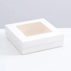 Коробка складная, крышка-дно, с окном, белая, 20 х 20 х 6 см