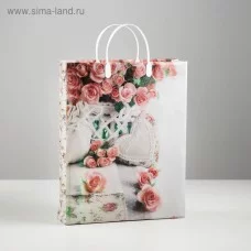 Пакет "Кремовые розы", мягкий пластик,140 кмм, 30 х 9 х 40 см