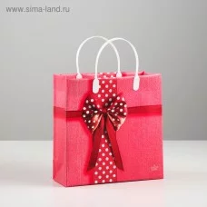Пакет "Бантик в горошек", мягкий пластик, 24 х 23,5 х 9 см, 140 мкм