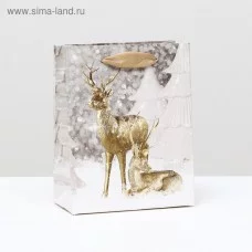 Пакет ламинированный "Золотистые олени", 11,5 x 14,5 x 6 см