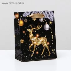 Пакет ламинированный "Золотистый олень", 11,5 x 14,5 x 6 см