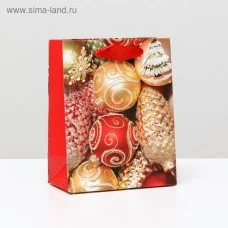 Пакет ламинированный "Золотистые игрушки", 11,5 x 14,5 x 6 см