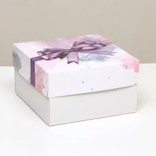 Кондитерская упаковка, короб, "Фиолетовый бант" 21,5 х 21,5 х 12 см, 1 кг